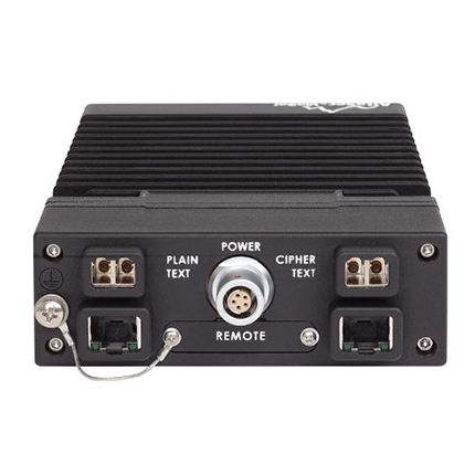 Top view of the KG-250X featuring a power supply port, ciphertext and plaintext ports